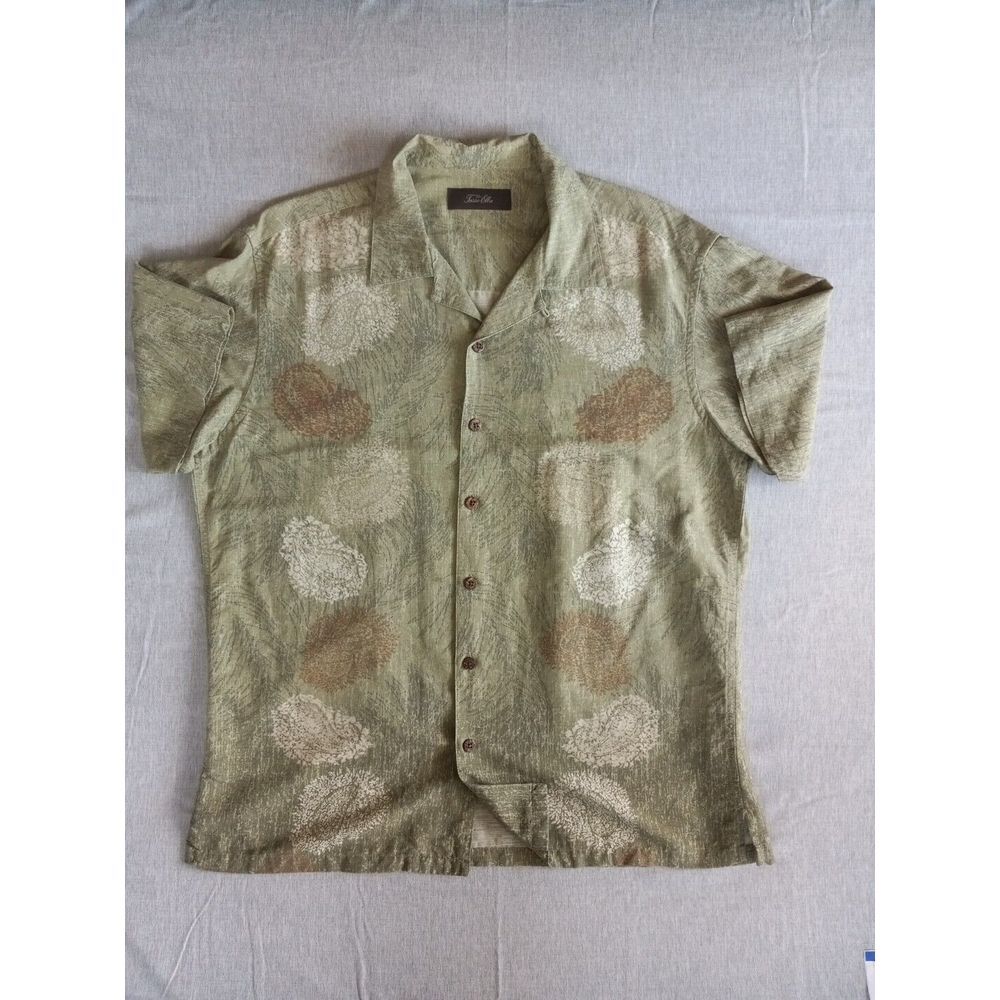 Tasso Elba‎ Men's Large Short Sleeve Button Hawaiin Shirt Pure Silk Floral Green